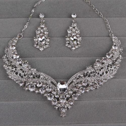Exquisite Real Bridal Jewelry Sets Long Style Austrian Crystal Necklaces Earrings Wedding Accessory