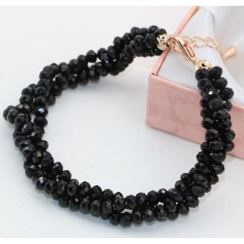 Exquisite black natural stone chalcedony 2*4mm abacus faceted beads multilayer bracelets charms 3 rows jewelry 7.5inch B2787