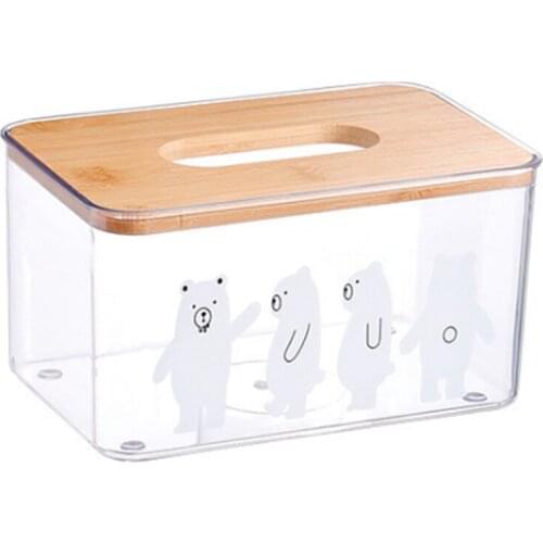 Desktop Tissue Box Creative Home Drawing Box for Living Room Desktop Transparent Bamboo Cover Napkin Storage Box