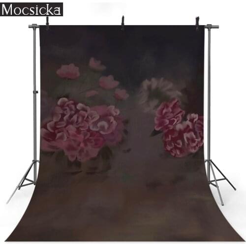 Red Abstract Flowers Photography Pregnant Woman Portrait Backdrop Dark Texture Old Master Art Background for Photo Studio