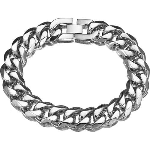 7-11inch 12/15mm Cool Fashion High Quality Stainless Steel Pop Punk Rock Style Round Chain Link Bracelet Men Jewelry