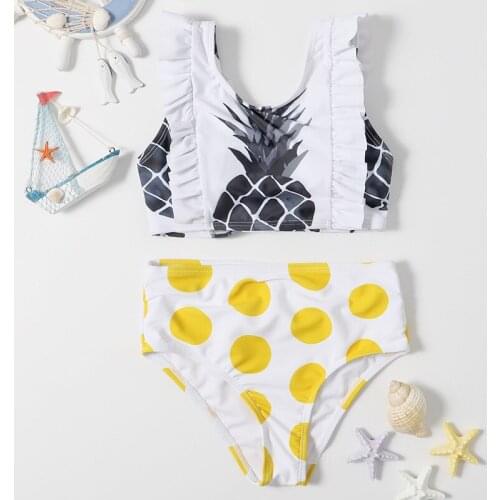 Childrens Swimsuit Wading Sports Swimming Hot Spring Lotus Leaf Pineapple Print Split Bikini Toddler Swimwear