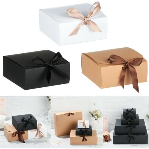 1 Pcs Square Kraft Paper Box Cardboard Package Valentines Day Gift Candy Storage Boxes With Ribbons