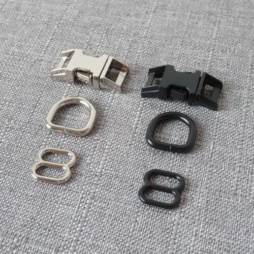 100Sets Inner Width 10mm Metal D Ring Buckle Adjuster Strap Belt Loop For Small Dog Cat Collar Harness Slider Sewing Accessory