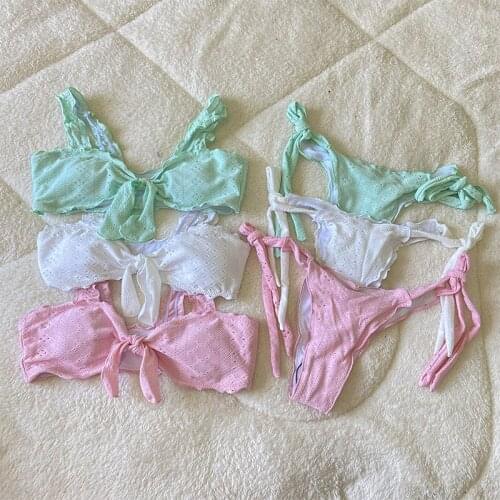 MYTENG Solid Bikinis 2022 Mujer New Ruffles Swimwear Women Summer Bandage Bathing Suit Beachwear Sexy Push Up Swimsuit Biqiuni