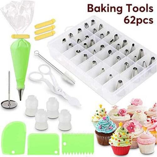 62 Pcs Russian Piping Tips Set with Storage Case Cake Decorating Supplies Kit Frosting Tips Nozzles Pastry Bags Baking Tools