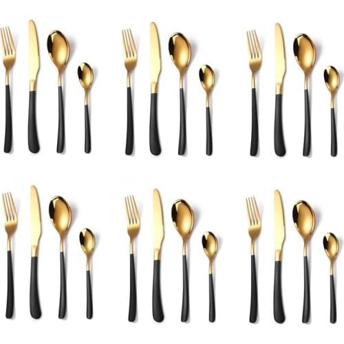 24Pcs/6Sets High-end Gold Cutlery Set Stainless Steel Dinnerware Set Knife Fork Spoon SilverwareTableware Kitchen Flatware Set