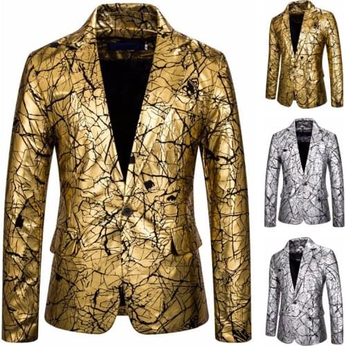 New Men High-end One-grain Button-down Suit, Hot Foil, Crackle Print Suit Blazers