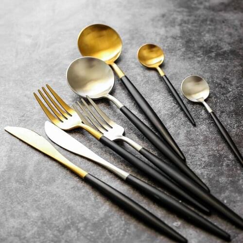 Portugal black gold black silver brushed stainless steel Western tableware steak knife fork coffee spoon chopsticks Western food