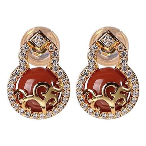 S925 sterling silver gold plated southern red agate personalized gourd Xiangyun earrings elegant temperament ladies earrings