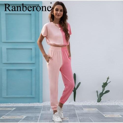 Ranberone Tracksuit Women Splice Workout Clothes Two Piece Outfits Loose Casual Matching Sets Sport Suit Female 2021