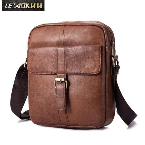 Real Original leather Men Fashion Shoulder crossbody Messenger Bag Designer 10" Tablet Mochila University School bag 20768