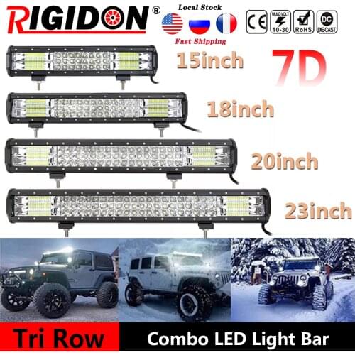 RIGIDON 7D Tri-row 12 15 18 20 23inch LED Work Light Bar Driving Fog Lamp for Trucks Boat Vehicles Car 4x4 4WD SUV ATV UTV