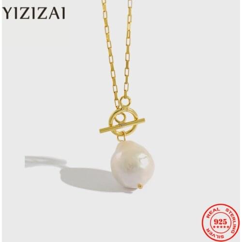 YIZIZAI Freshwater Shell White Baroque Pearl Pendant Necklace 18k Fashion Charm Choker Necklace 51cm For Women Girl Jewelry Gift