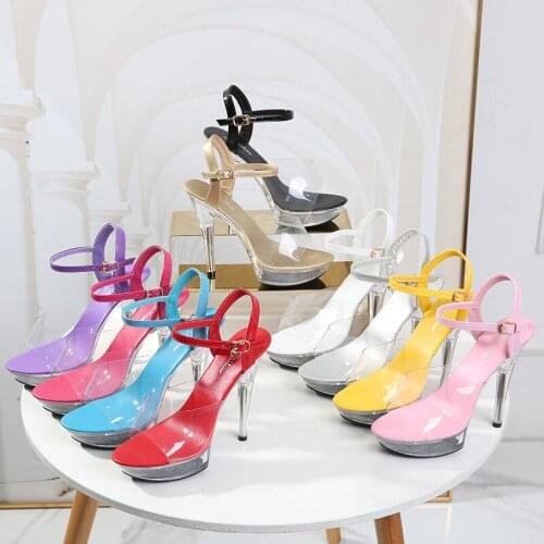 Women Shoes Sandals Summer Sexy Sandals High-heeled The Buckle Sandals Transparent Waterproof Candy Color Shoes