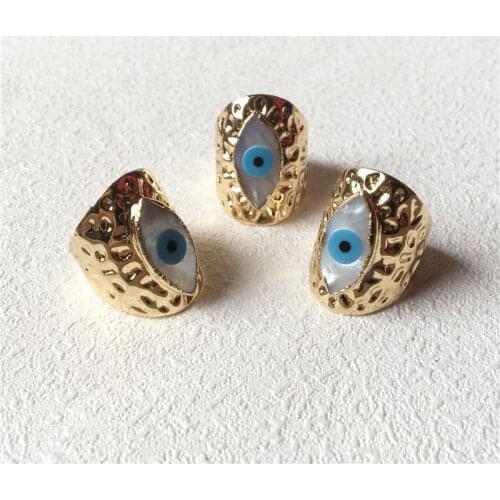 FUWO Trendy Women Gold Evil eye Rings Original Handmade Design Natural Shell Cigar Ring Jewelry for Women RG506 5pcs/lot