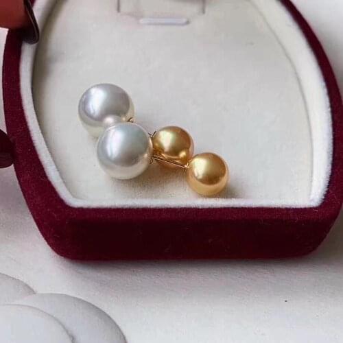 D318 Fine Jewelry Pure 18 K Gold Natural Fresh Water White Pearl 7-10mm Round Pearl Earrings for Women Fine Pearl Earrings