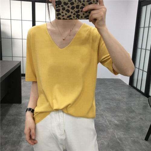 Woman Sweaters Early Autumn Five-Quarter Sleeve Soft Glutinous V-neck Sweater Pullover Loose Mid-Sleeve Sweater Women