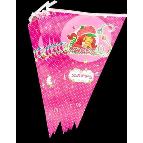 10pcs/lot Strawberry Shortcake party banners kids birthday party decorations Strawberry Shortcake theme party flags