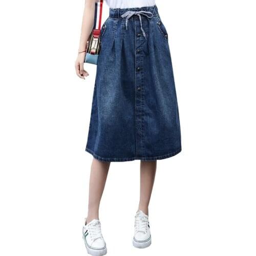 2020 High Cotton Long Lace-Up Waist Oversize Denim Skirt Plus Size 7XL Women Skirts Faldas Saias