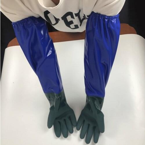 Oil-resistant skidproof waterproof plus cashmere gloves thickened long mittens kill fish winter gloves