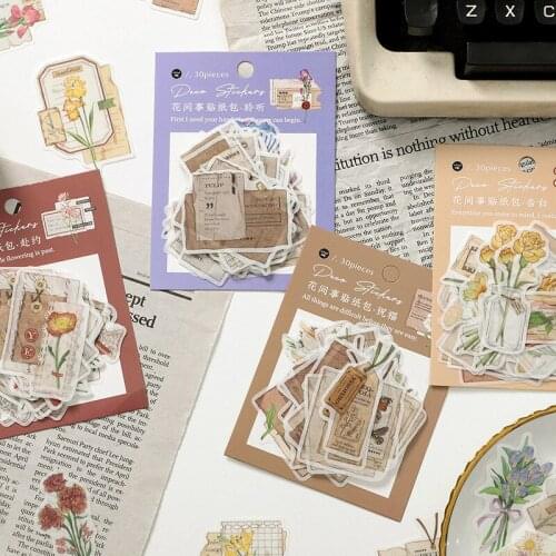 30pcs/kawaii Stationery Sticker Vintage Flower affair Diary Planner junk journal Decorative Scrapbooking DIY Craft Sticker