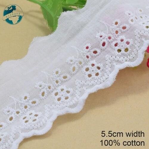 5yards 5.5cm white 100% cotton embroidery lace french lace ribbon fabric guipure diy trims warp knitting sewing Accessories#3709