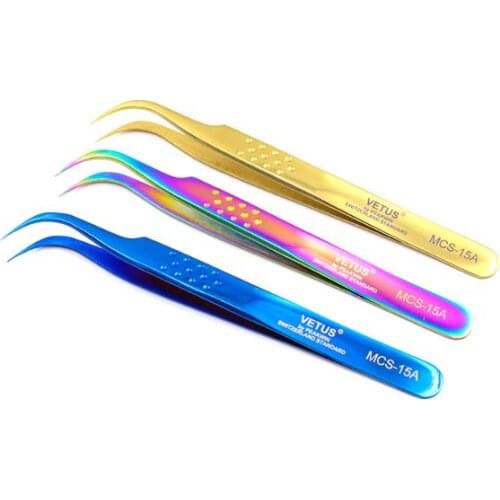 50pcs 100% VETUS colorful Eyelash Tweezer Convex surface 3D/6D Volume Eyelash Extension Fan Lash Tweezer with Anti-slip groove