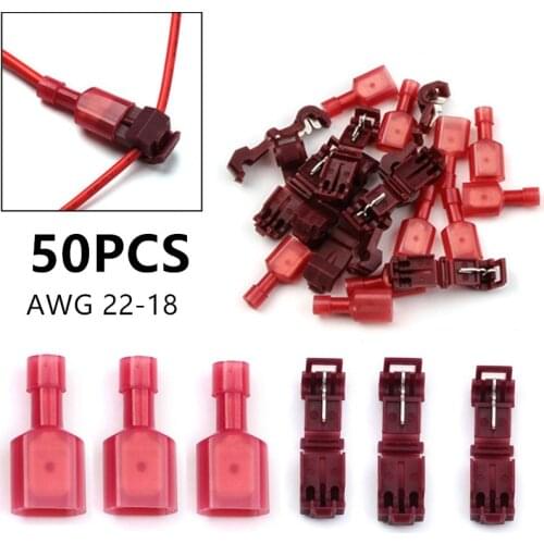 50PCS Red T-Tap Wire Connectors Self-Stripping Quick Splice Electrical Wire Terminals Insulated Quick Disconnect Spade Terminal