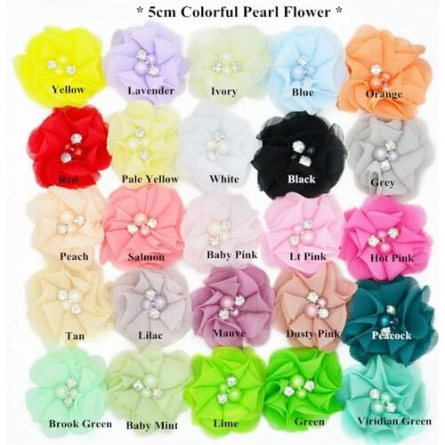 50pcs/lot shabby Frayed Chiffon Flower with Rhinestone/pearl Hair Accessory chiffon with beads 25colors selection shabby flower