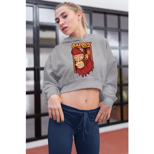 Angemiel Wear Badboy Monkey Gray Short Hooded Sweatshirt