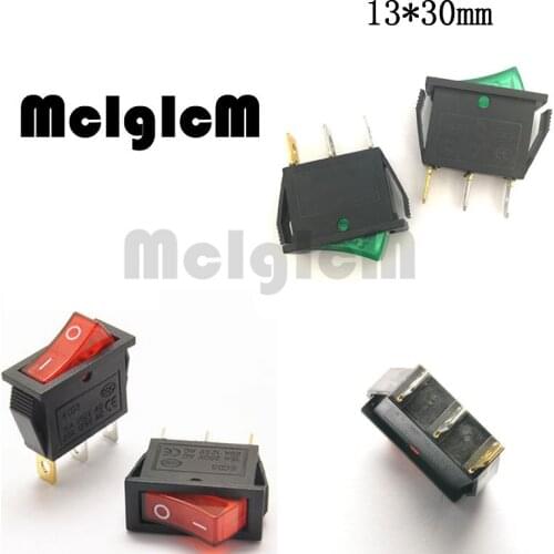 5pcs Car Rocker Switch Green and Red Button ON-OFF 3 Pin 15A 250V AC / 30A 220V AC SPST with 12V AC LED Light 13*30mm