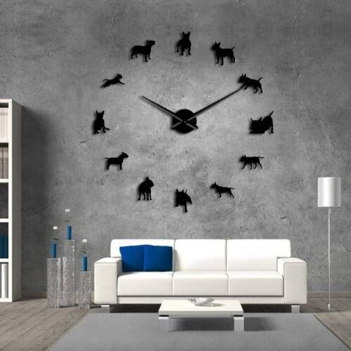 Bull Terrier Dog Wall Art Diy Large Wall Clock Dog Breed Pug Big Needle Clock Watch Pet Shop Decor Gift for Bull Terrier Lovers