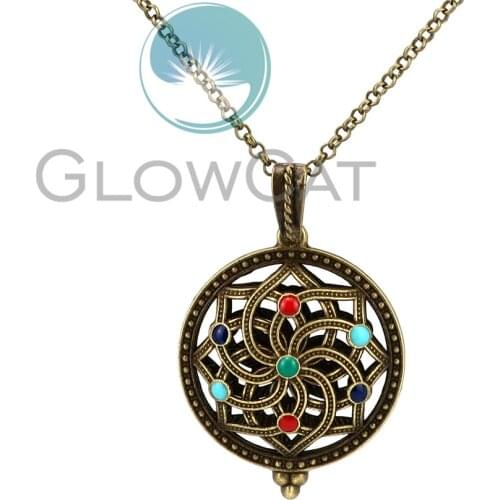 Colors Enamel Vintage Bronze Pendant Mandala Lotus Necklace Yoga Stone Cage Locket Pendant Dream Catcher Necklace KK1083