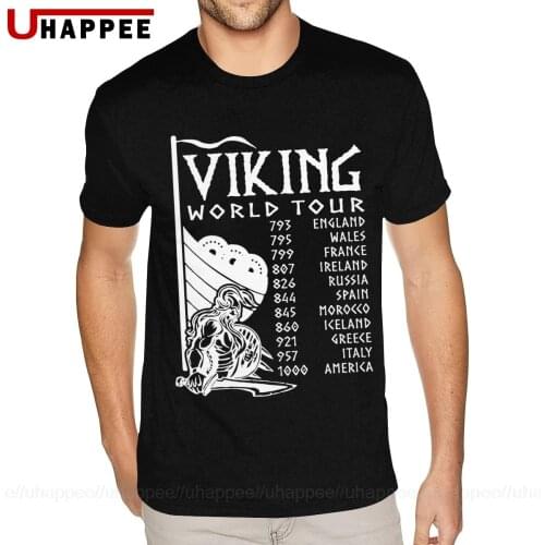 Large Size World Tour Of Vikings T Shirts for Men Cool Fashion Short-sleeved Mens Water Printed Shirt Vintage Looking Clothing
