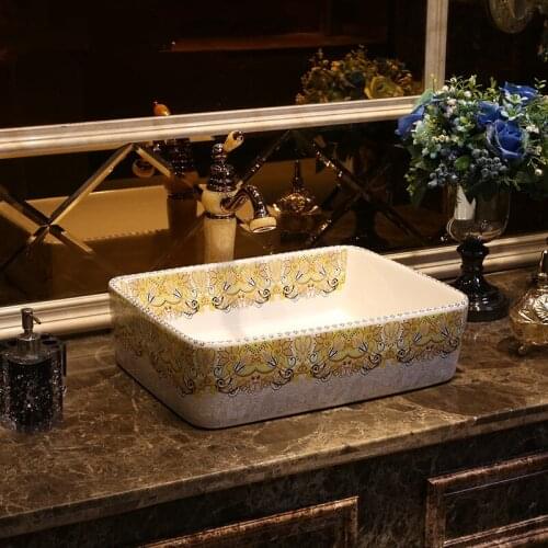 Artistic hand maded hand painted ceramic porcelain wash basin lavabo sink Bathroom sink hand painted ceramic bowls rectangular
