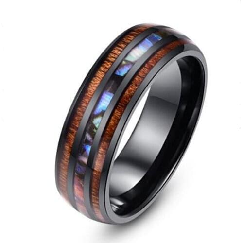 2021 New Fashion Stainless Steel Ring Personality Design Black Background Wood Grain Shell Simple Trendy Rng Student Jewelry