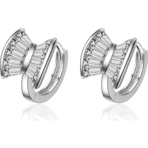 Korean fashion exquisite trend sweet simple wild crystal geometry square silver plated ear rings YE012