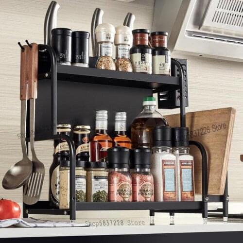 Stainless steel kitchen racks black countertops multifunctional supplies seasoning rack chopsticks condiment storage rack