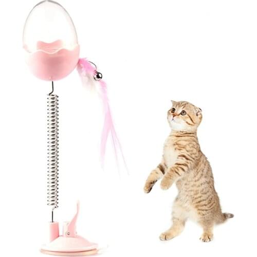 Legendog Cute 1pc Interactive Cat Food Dispenser Toy Kitten IQ Training Spring Tumbler Feather Toys LED Light Ring Bell Toy
