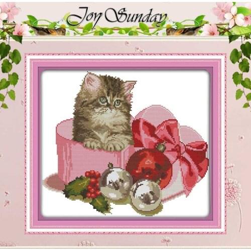 Christmas Gift Cat Patterns Counted Cross Stitch 11CT 14CT Cross Stitch Set Wholesale Cross-stitch Kits Embroidery Needlework