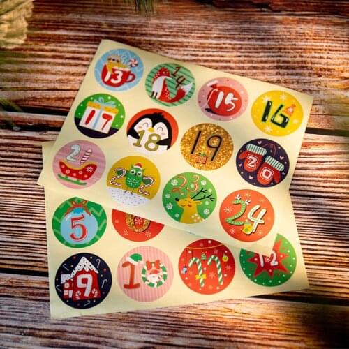 96pcs 1-24 Christmas Advent Calendar Number Stickers Santa Claus Deer Packaging Sealing Labels Xmas Party Decor Gift Sticker