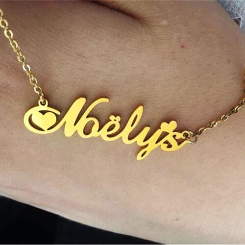 Personalized Cute Heart Name Necklace Stainless Steel 18K Gold Plated Customized Nameplate Pendant Necklace Women Fashion