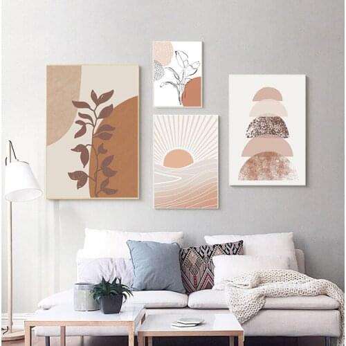 Terracotta Boho Sun Moon Plants Posters Geometric Canvas Painting Wall Art Pictures for Living Room Home Interior Decor