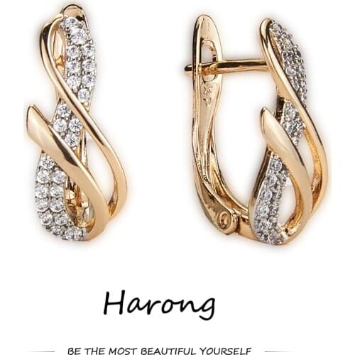 Harong Geometric S-shaped Stud Earring Copper Luxury Womens Jewelry Accessories Gold Shiny Small Cute Earrings For Woman Girl
