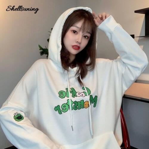 Shellsuning Long Sleeve Winter Female Graffiti Letter Printing Hoodies Sweatshirts Korean Version Sportswear Tops Pullover