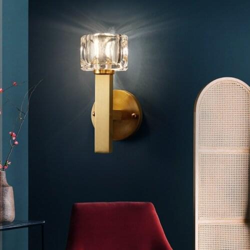 Modern Luxury Golden Glass Wall Lamp Living Room TV Background Wall Corridor Stair Wall Lamp Indoor Copper Crystal Wall Lamp