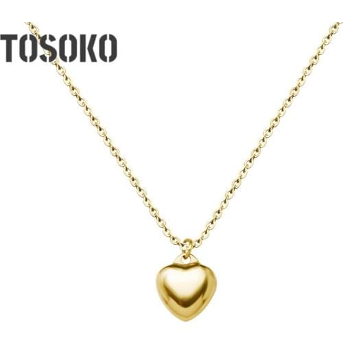 TOSOKO Mini Peach Heart Stainless Steel Cavicle Necklace For Women DIY Engravable Characteristic Customization BSP242