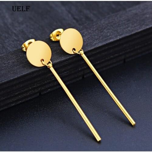 Uelf simple design Stainless Steel long bar earrings thin tiny line stud earrings minimalist jewelry for wedding gift oorbellen