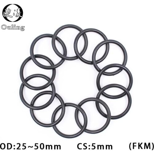 5PC Fluorine rubber Ring FKM O-rings Seal CS5mm OD25/28/30/32/35/38/40/42/45/48/50mm ORing Seal Gasket Oil Ring Sealing Washer